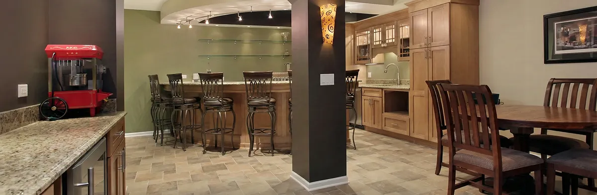 modern basement remodeling with custom finishes and open layout in a home in Indianapolis, IN
