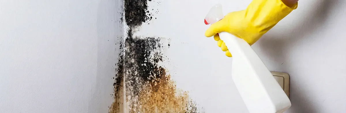 visible mold growth on an interior wall being treated during mold removal service in Indianapolis, IN