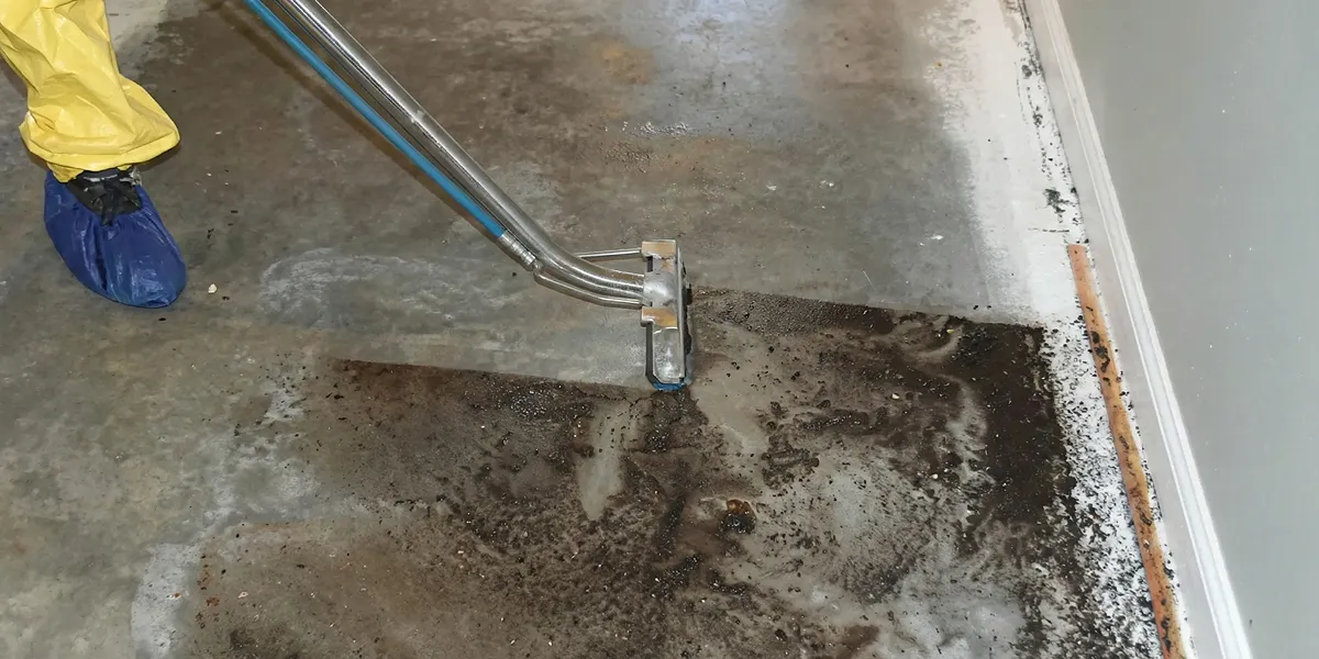 sewage removal technicians extracting contaminated wastewater from a residential floor in Indianapolis, IN